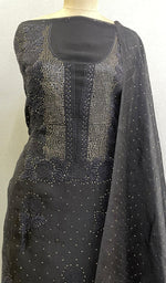 Load image into Gallery viewer, Black Women's Lakhnavi Handcrafted Pure Organza Chikankari Unstitched Kurta And Dupatta Set