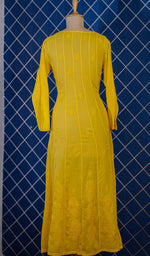 将图像加载到图库查看器中, Yellow Cotton Chikankari Anarkali Dress