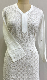 将图像加载到图库查看器中, Women's Lakhnavi Handcrafted Viscose Georgette Chikankari Kurti - HONC0161836