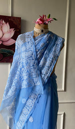 将图像加载到图库查看器中, Women's Lucknowi Handcrafted Faux-Georgette Chikankari Saree - HONC0348737