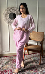 Load image into Gallery viewer, Imara Women's Lakhnavi Handcrafted Chanderi Silk Chikankari Top And Pant Set - HONC0340441