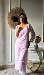 Load image into Gallery viewer, Women's Lakhnavi Handcrafted Muslin Chikankari Kurti - HONC0337464