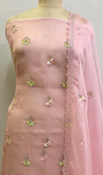 将图像加载到图库查看器中, Women's Lakhnavi Handcrafted Pure Organza Chikankari Unstitched Kurta And Dupatta Set- HONC0139598