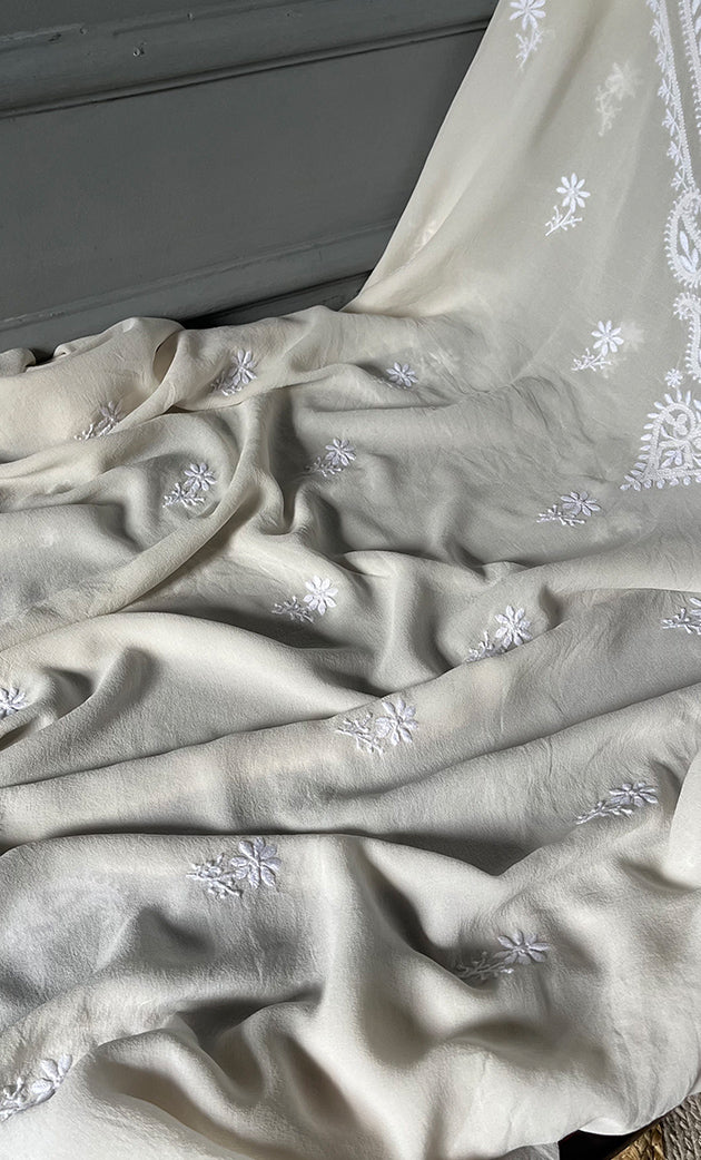 Saima Women's Lakhnavi Handcrafted Pure Silk Georgette Chikankari Kurti Fabric - NC038321