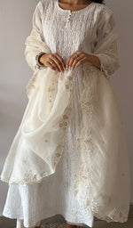 Load image into Gallery viewer, Women's Lucknowi Handcrafted Pure Organza Silk Chikankari Dupatta - HONC0380139