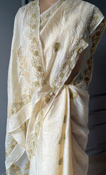 Load image into Gallery viewer, Women's Lakhnavi Handcrafted Tussar Silk Chikankari Saree - HONC0258441