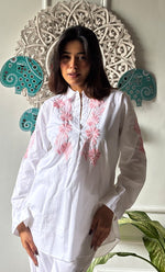 将图像加载到图库查看器中, Women's Lakhnavi Handcrafted Modal Cotton Chikankari Top - HONC0313722