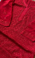 Load image into Gallery viewer, Yusra Women's Lakhnavi Handcrafted Viscose Georgette Chikankari Kurti- HONC0282690