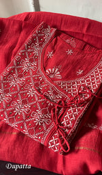 Load image into Gallery viewer, Women's Lakhnavi Handcrafted Mul Chanderi Chikankari Semi - Stitched Kurta Dupatta Set - HONC0178530