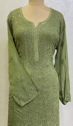 将图像加载到图库查看器中, Women's Lakhnavi Handcrafted Viscose Georgette Chikankari Kurti - HONC0139812
