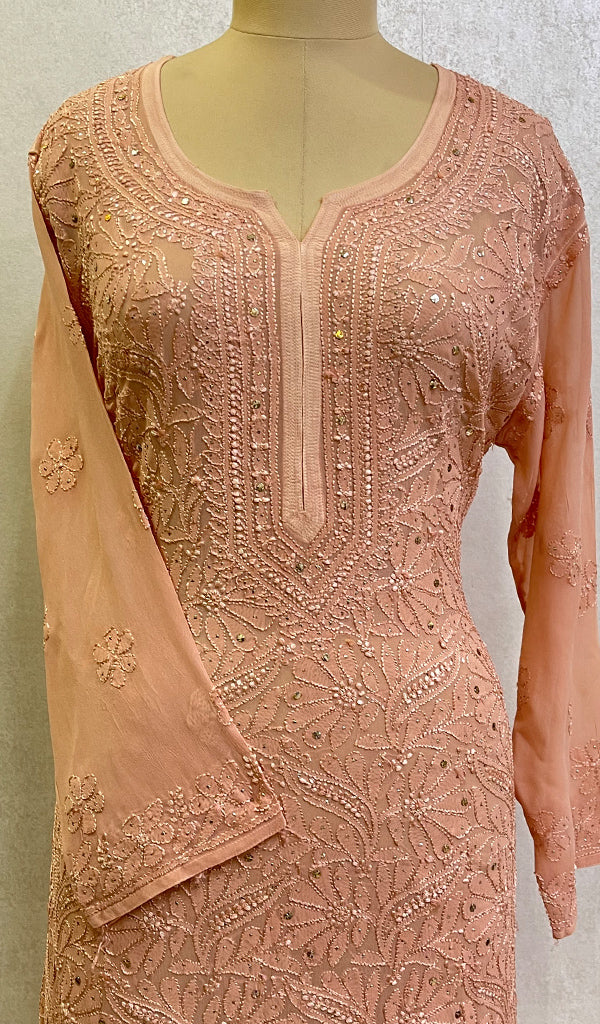 Women's Lakhnavi Handcrafted Viscose Georgette Chikankari Kurti - HONC0139812
