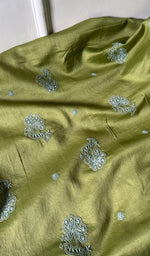 Load image into Gallery viewer, Baseema Women's Lucknowi Handcrafted Chanderi Silk Chikankari Full Suit Material - HONC0119140