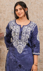 Load image into Gallery viewer, Women's Lucknowi Handcrafted Cotton Chikankari Long Kurti - HONC0322226