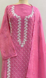 Load image into Gallery viewer, Saziya Women's Lakhnavi Handcrafted Mul Chanderi Semi - Stitched Kurta And Dupatta Set- HONC0218555