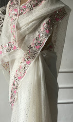 Load image into Gallery viewer, Women's Lucknowi Handcrafted Pure Organza Silk Chikankari Saree - HONC0329246