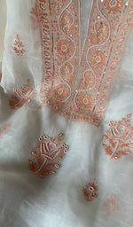 将图像加载到图库查看器中, Women's Lakhnavi Handcrafted Pure Organza Chikankari Unstitched Kurta And Dupatta Set- HONC0270074