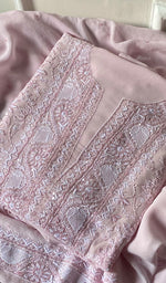 Load image into Gallery viewer, Women's Lakhnavi Handcrafted Pure Silk Georgette Chikankari Suit Material - HONC0187291