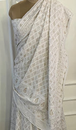 Load image into Gallery viewer, Women's Lakhnavi Handcrafted Bridal Pure Silk Georgette Chikankari Lehenga Set - HONC02690721