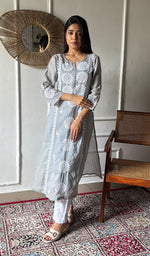 Load image into Gallery viewer, Women's Lakhnavi Handcrafted Kota Cotton Chikankari Kurti - HONC0360446