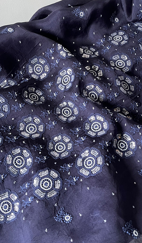 Women's Lakhnavi Handcrafted Pure Organza Chikankari Unstitched Kurta And Dupatta Set- HONC0272166