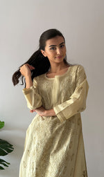Load image into Gallery viewer, Women's Lakhnavi Handcrafted Cotton Chikankari Kurti - HONC0379494