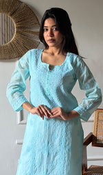 Load image into Gallery viewer, Arezo Women's Lucknowi Handcrafted Mul Chanderi Chikankari Kurti - HONC0345736