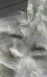 Load image into Gallery viewer, Women's Lakhnavi Handcrafted Pure Organza Chikankari Unstitched Kurta And Dupatta Set- HONC0297175