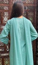 将图像加载到图库查看器中, Women's Lakhnavi Handcrafted Modal Cotton Chikankari Kurta Dupatta And Palazzo Set - HONC0247742