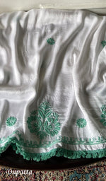 Load image into Gallery viewer, Women's Lakhnavi Handcrafted Modal Cotton Unstitched Chikankari Kurta Dupatta Set - HONC0334631