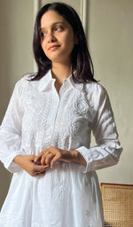Load image into Gallery viewer, Women's Lakhnavi Handcrafted Cotton Chikankari Short Kurta And Palazzo Set - HONC0290417
