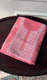 Load image into Gallery viewer, Women's Lakhnavi Handcrafted Cotton Chikankari Unstitched Kurti Fabric - HONC0371825