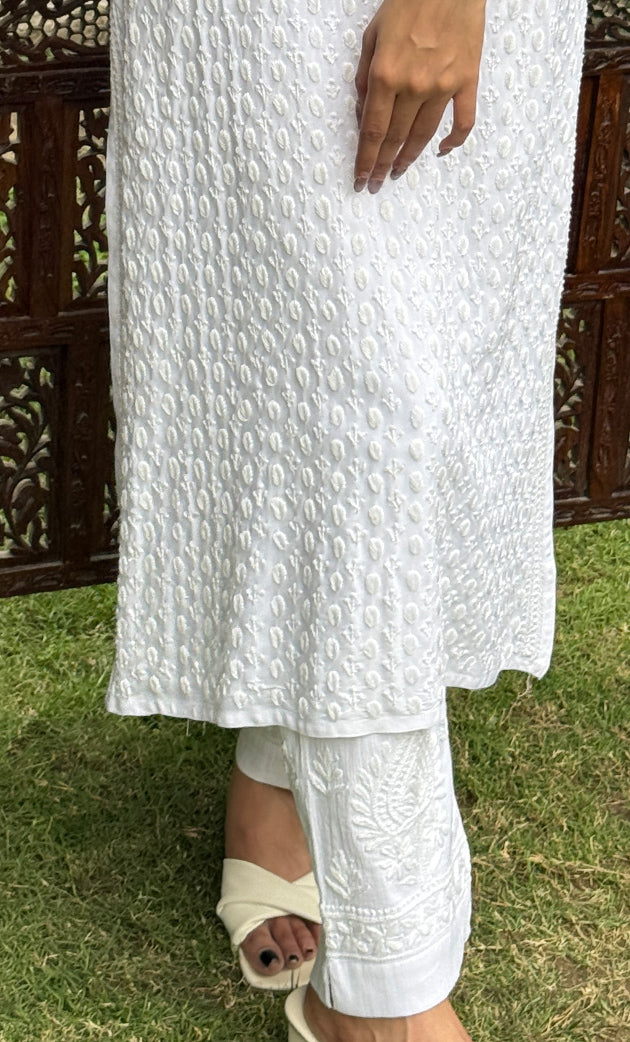 Women's Lucknowi Handcrafted Linen Cotton Chikankari Pant - HONC0298419