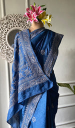 Load image into Gallery viewer, Women's Lakhnavi Handcrafted Tussar Silk Chikankari Saree - HONC0342571