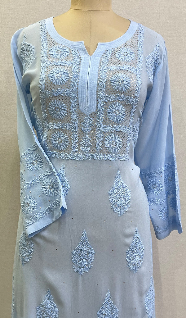 Women's Lakhnavi Handcrafted Viscose Georgette Chikankari Full Suit Material - HONC0277016 main image 0