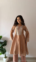 Load image into Gallery viewer, Women's Lucknowi Handcrafted Mul Chanderi Stitched Chikankari Kurta And Plazzo Set- HONC0545444