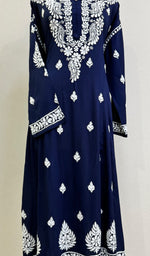 Load image into Gallery viewer, Women's Lucknowi Handcrafted Modal Cotton Chikankari Anarkali Dress - HONC0231065