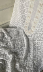 将图像加载到图库查看器中, Lucknowi Handcrafted Viscose Georgette Chikankari Unstitched Men's Kurta Fabric - HONC0322744