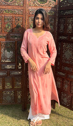 将图像加载到图库查看器中, Women's Lucknowi Handcrafted Modal Cotton Chikankari Kurti - HONC0236973