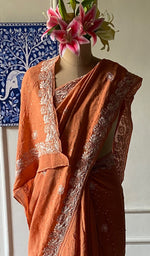 将图像加载到图库查看器中, Women's Lakhnavi Handcrafted Pure Silk Georgette Chikankari Saree - HONC0216637