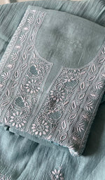 Load image into Gallery viewer, Nushrat Women's Lakhnavi Handcrafted Mul Chanderi Unstitched Kurta And Dupatta Set - HONC0247991