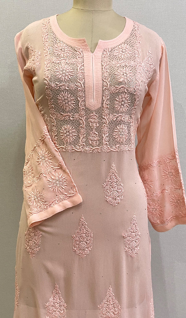 Sadaf Women's Lakhnavi Handcrafted Viscose Georgette Chikankari Kurti - HONC0174139
