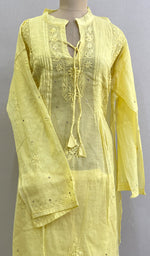 将图像加载到图库查看器中, Siya Women's Lakhnavi Handcrafted Mul Chanderi Chikankari Semi - Stitched Kurta Palazo Set - HONC0193583