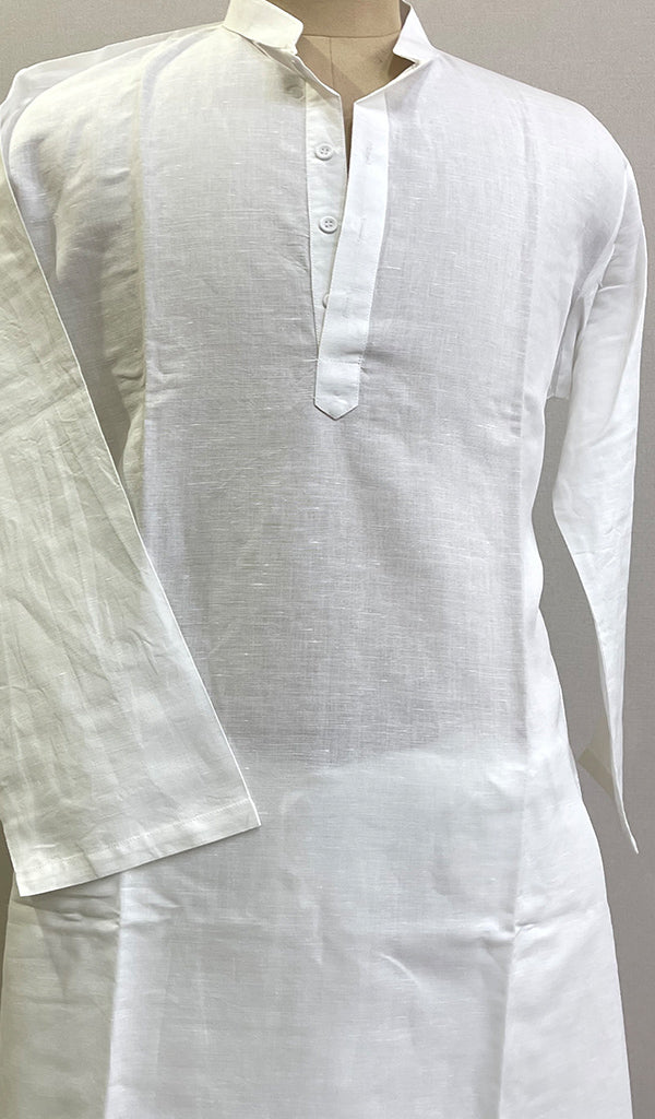 Men's Lucknowi Handcrafted Linen Cotton Chikankari Kurta With Pant -HONC0204540