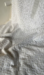 Load image into Gallery viewer, Lucknowi Handcrafted Pure Silk Georgette Chikankari Unstitched Men's Kurta Fabric - HONC026904