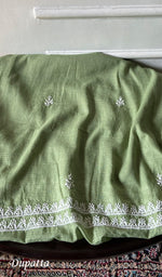 Load image into Gallery viewer, Women's Lucknowi Handcrafted Kota Cotton Chikankari Unstitched Kurta And Dupatta Set - HONC0340088