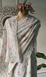 Load image into Gallery viewer, Women's Lakhnavi Handcrafted Pure Silk Georgette Chikankari Saree - HONC0313292