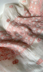 Load image into Gallery viewer, Women's Lakhnavi Handcrafted Pure Organza Chikankari Unstitched Kurta And Dupatta Set- HONC0321297