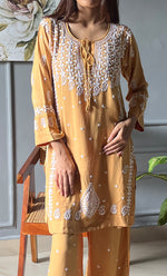 将图像加载到图库查看器中, Women's Lakhnavi Handcrafted Modal Cotton Chikankari Kurta And Pant Set - HONC0300584