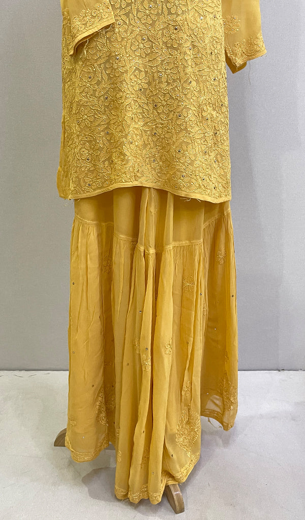 Shadleen Women's Lucknowi Handcrafted Viscose Georgette Chikankari Kurta Gharara Set - HONC0195688
