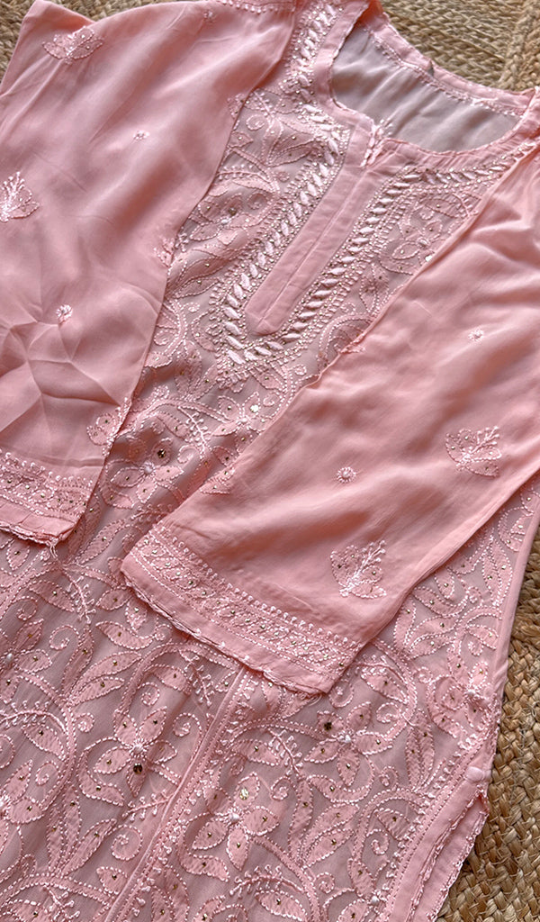 Women's Lakhnavi Handcrafted Viscose Georgette Chikankari Kurti- HONC0221788